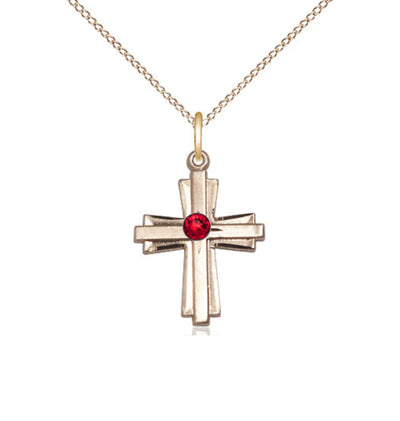 July Ruby Birthstone 14kt Gold-filled Double Cross Pendant W/Austrian Double Cross, Bliss Manufacturing
