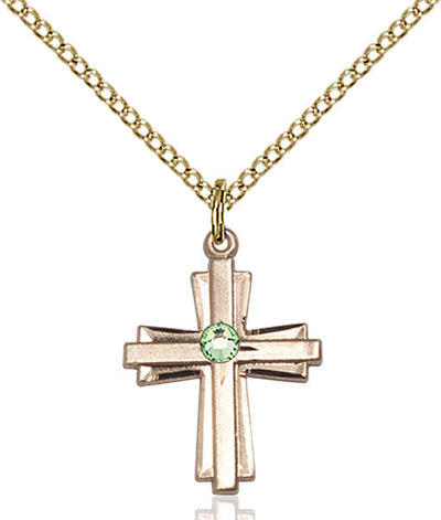 August Peridot Birthstone 14kt Gold-filled Double Cross Pendant W/Austrian Double Cross, Bliss Manufacturing
