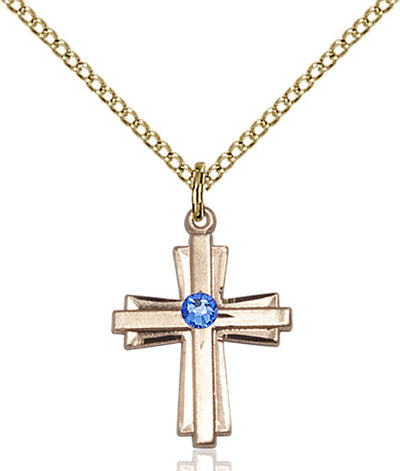 Sep Sapphire Birthstone 14kt Gold-filled Double Cross Pendant W/Austrian Double Cross, Bliss Manufacturing