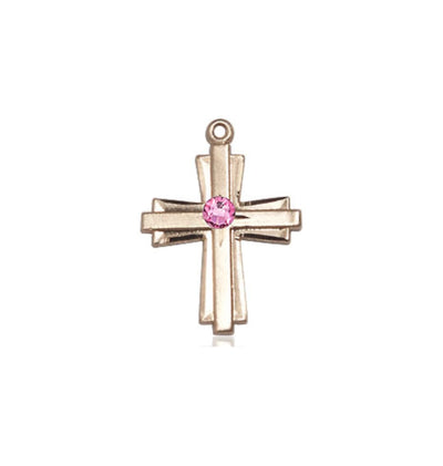 Oct Rose Birthstone 14kt Gold Double Cross Pendant with Crystal Beads, Bliss Manufacturing
