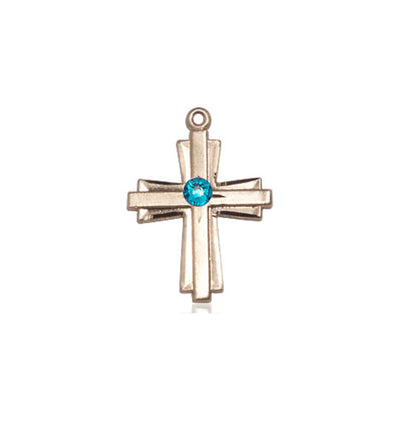 Dec Zircon Birthstone 14kt Gold Double Cross Pendant with Crystal Beads, Bliss Manufacturing