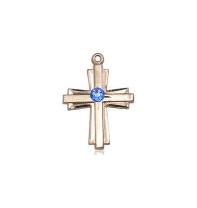 Sep Sapphire Birthstone 14kt Gold Double Cross Pendant with Crystal Beads, Bliss Manufacturing