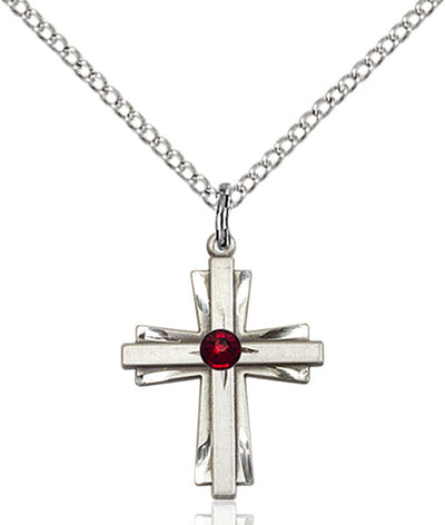 Jan Garnet Birthstone Sterling Silver Double Cross Pendant W/Austrian Double Cross, Bliss Manufacturing