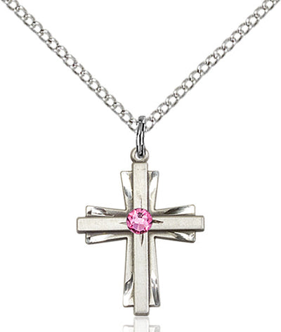 Oct Rose Birthstone Sterling Silver Double Cross Pendant W/Austrian Double Cross, Bliss Manufacturing