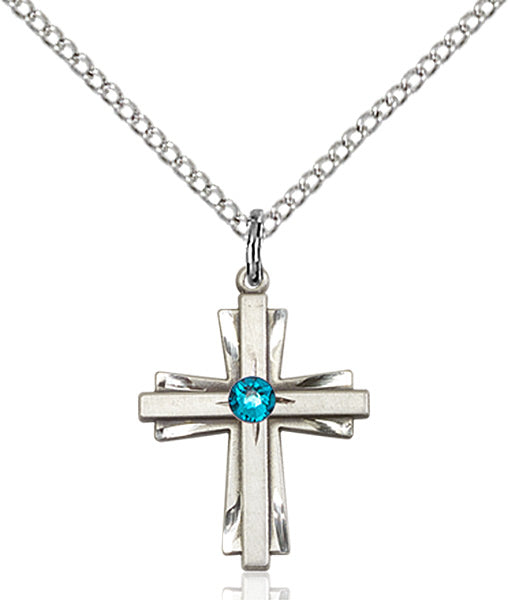 Bliss Birthstone Sterling Silver Double Cross Pendant w/Austrian Crystal