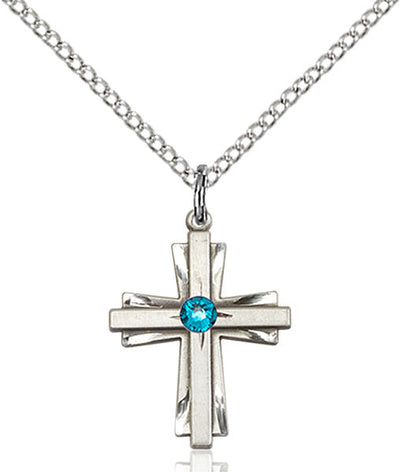 Dec Zircon Birthstone Sterling Silver Double Cross Pendant W/Austrian Double Cross, Bliss Manufacturing