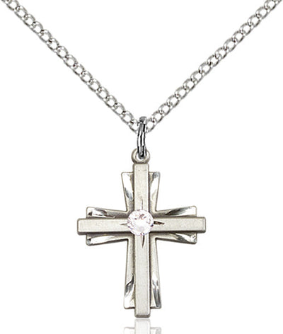 April Birthstone Sterling Silver Double Cross Pendant W/Austrian Double Cross in Crystal, Bliss Manufacturing