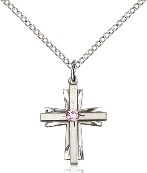 Bliss Birthstone Sterling Silver Double Cross Pendant w/Austrian Crystal