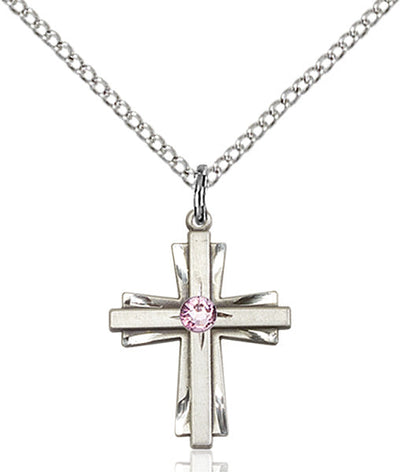 June Lt Amethyst Birthstone Sterling Silver Double Cross Pendant W/Austrian Double Cross, Bliss Manufacturing