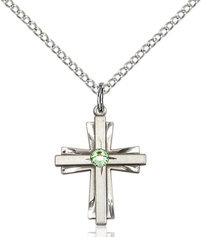 August Peridot Birthstone Sterling Silver Double Cross Pendant W/Austrian Double Cross, Bliss Manufacturing
