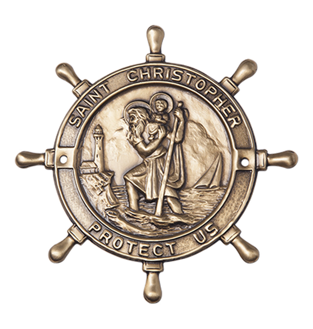 bliss st christopher patron saint boat wheel plaque