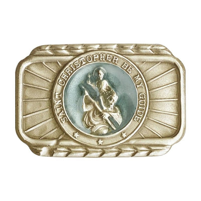 Blue Epoxy St. Christopher Gold Oxide Auto Visor Clip, Made In Usa, Bliss Manufacturing