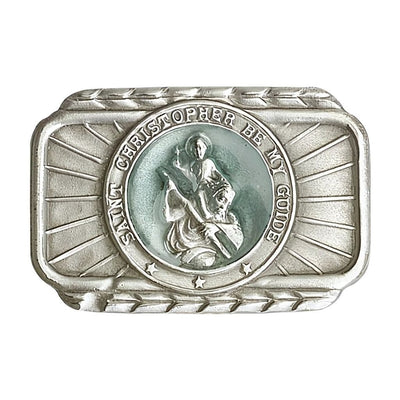 Blue Epoxy St. Christopher Pewter Auto Visor Clip, Made In Usa, Bliss Manufacturing