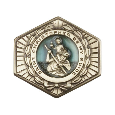 Blue Epoxy St. Christopher Gold Oxide Auto Visor Clip, Made in USA, s, Bliss Manufacturing