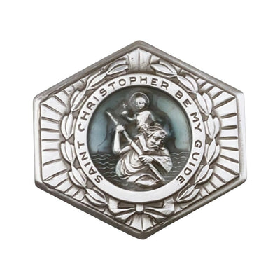 Blue Epoxy St. Christopher Pewter Auto Visor Clip, Made in USA, s, Bliss Manufacturing