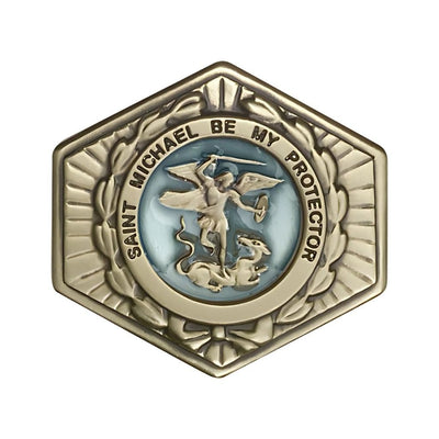Blue Epoxy St. Michael The Archangel Gold Oxide Auto Visor Clip, Made in USA, Bliss Manufacturing