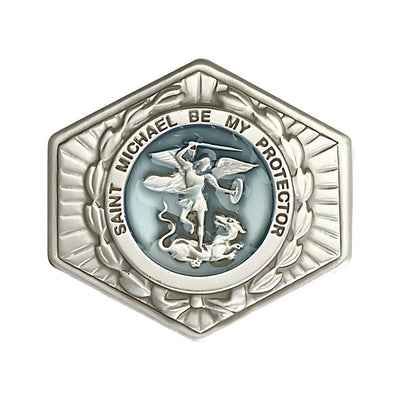 Blue Epoxy St. Michael The Archangel Pewter Auto Visor Clip, Made in USA, Bliss Manufacturing