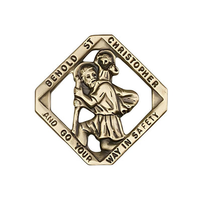 Diamond Shape St. Christopher Gold Oxide Auto Visor Clip, Made In Usa, Bliss Manufacturing