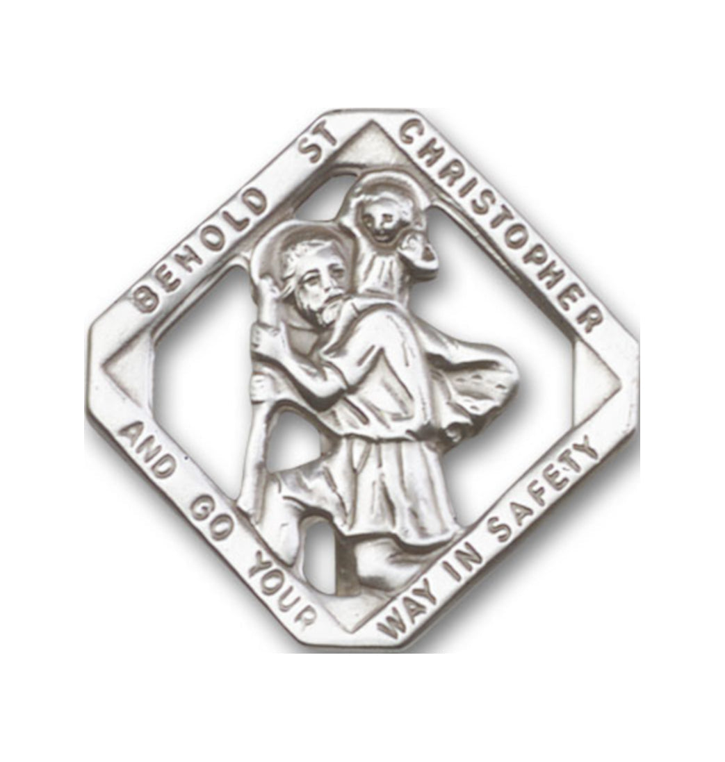 bliss diamond shape st christopher pewter auto visor clip