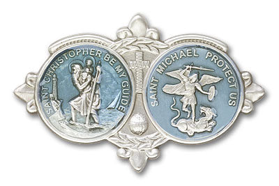 bliss blue epoxy st christopher and st michael pewter auto visor clip