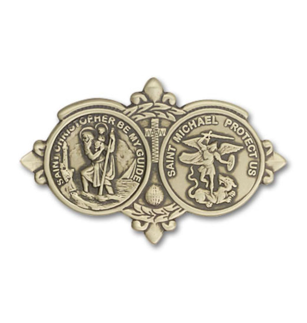 bliss st christopher and st michael gold auto visor clip