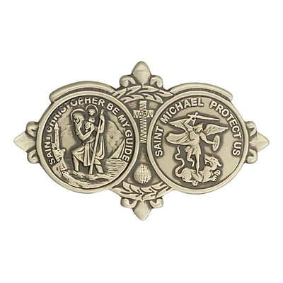 St. Christopher & St. Michael Gold Oxide Auto Visor Clip, Made in USA, Bliss Manufacturing