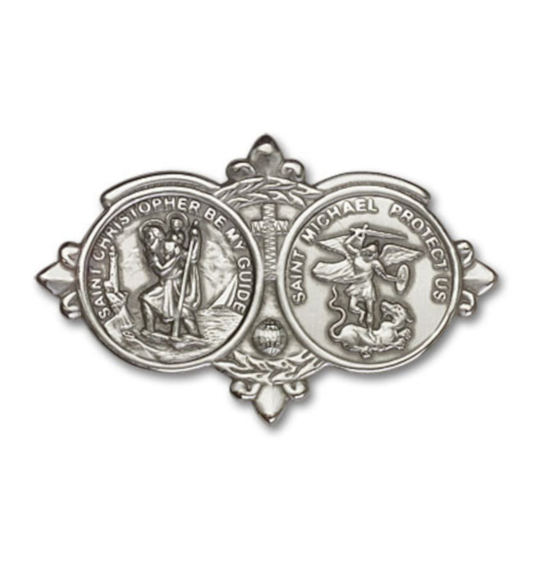 bliss st christopher and st michael pewter auto visor clip