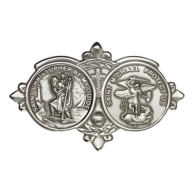 St. Christopher & St. Michael Pewter Auto Visor Clip, Made in USA, Bliss Manufacturing
