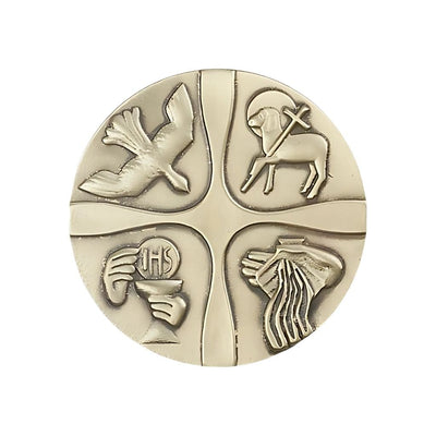 Christian Life Auto Visor Clip, Made In Usa, In Gold Oxide Oxide, Features The Symbols Of The Holy Spirit, Lamb Of God, Communion, And Baptism, Bliss Manufacturing