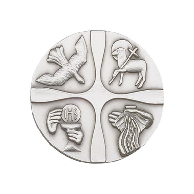 Christian Life Auto Visor Clip, Made In Usa, In Pewter, Features The Symbols Of The Holy Spirit, Lamb Of God, Communion, And Baptism, Bliss Manufacturing