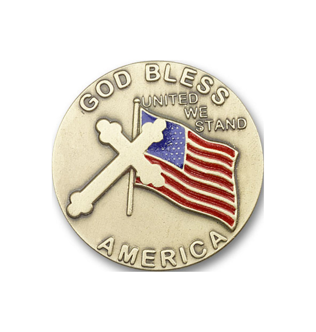 bliss god bless america w/flag and cross gold auto visor clip