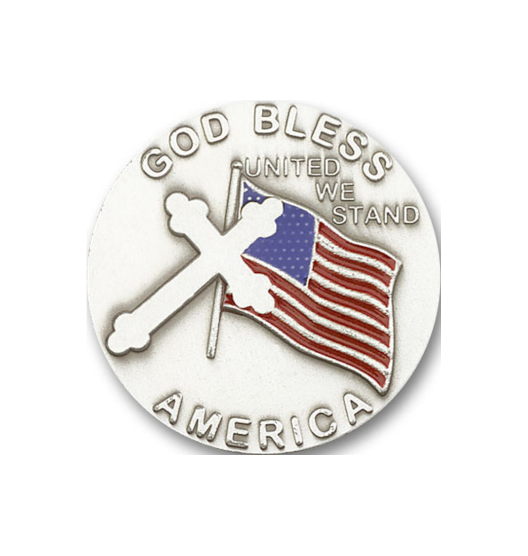 bliss god bless america w/flag and cross pewter auto visor clip