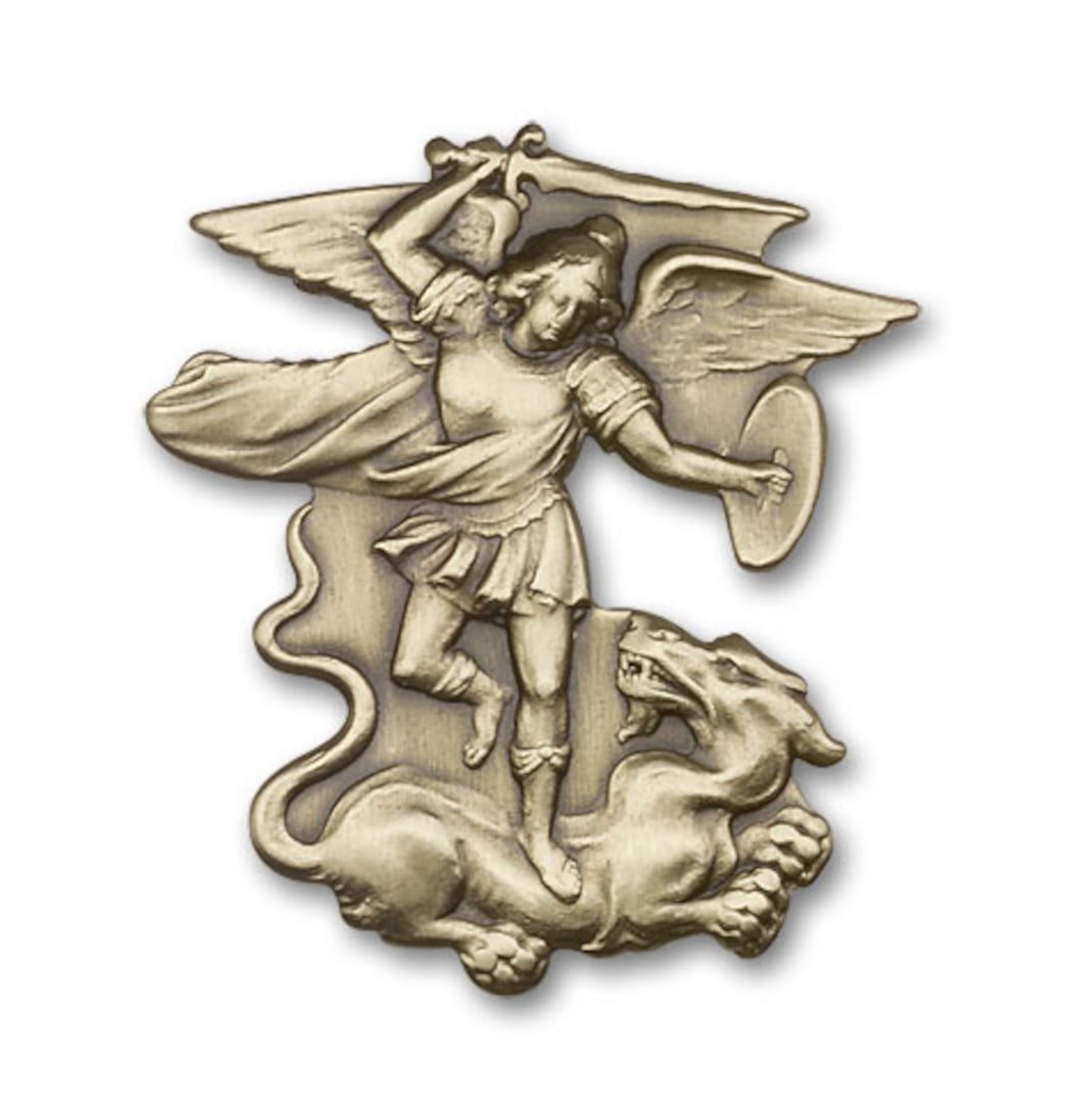 bliss st michael w/dragon under foot gold auto visor clip