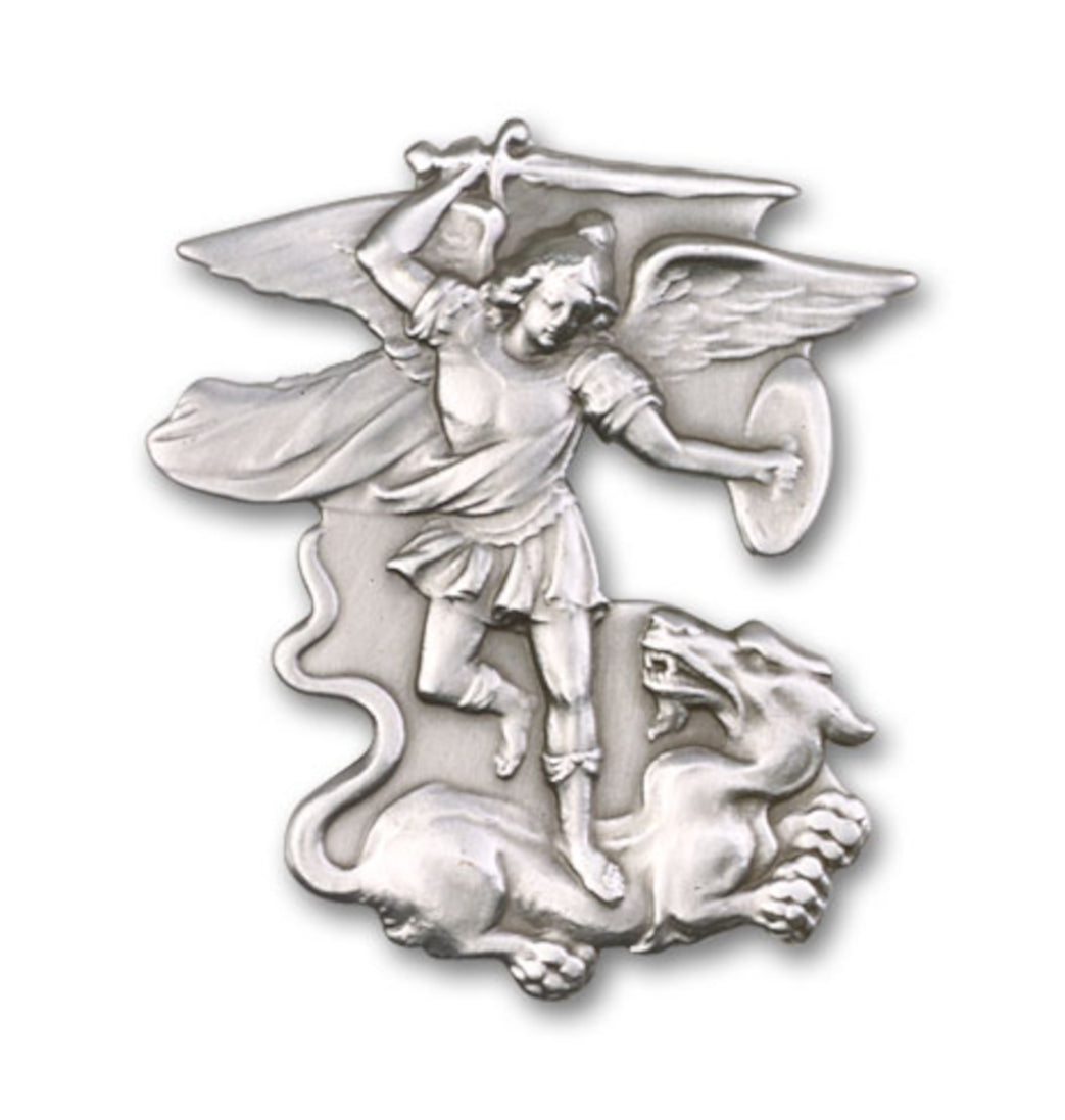 bliss st michael w/dragon under foot pewter auto visor clip