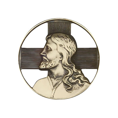 Profile Of Jesus Christ Round With A Cross In Gold Oxide Oxide Auto Visor Clip, Made In Usa, Bliss Manufacturing