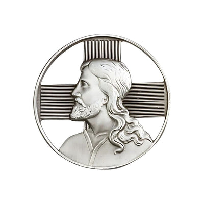 Profile Of Jesus Christ Round With A Cross In Pewter Auto Visor Clip, Made In Usa, Bliss Manufacturing