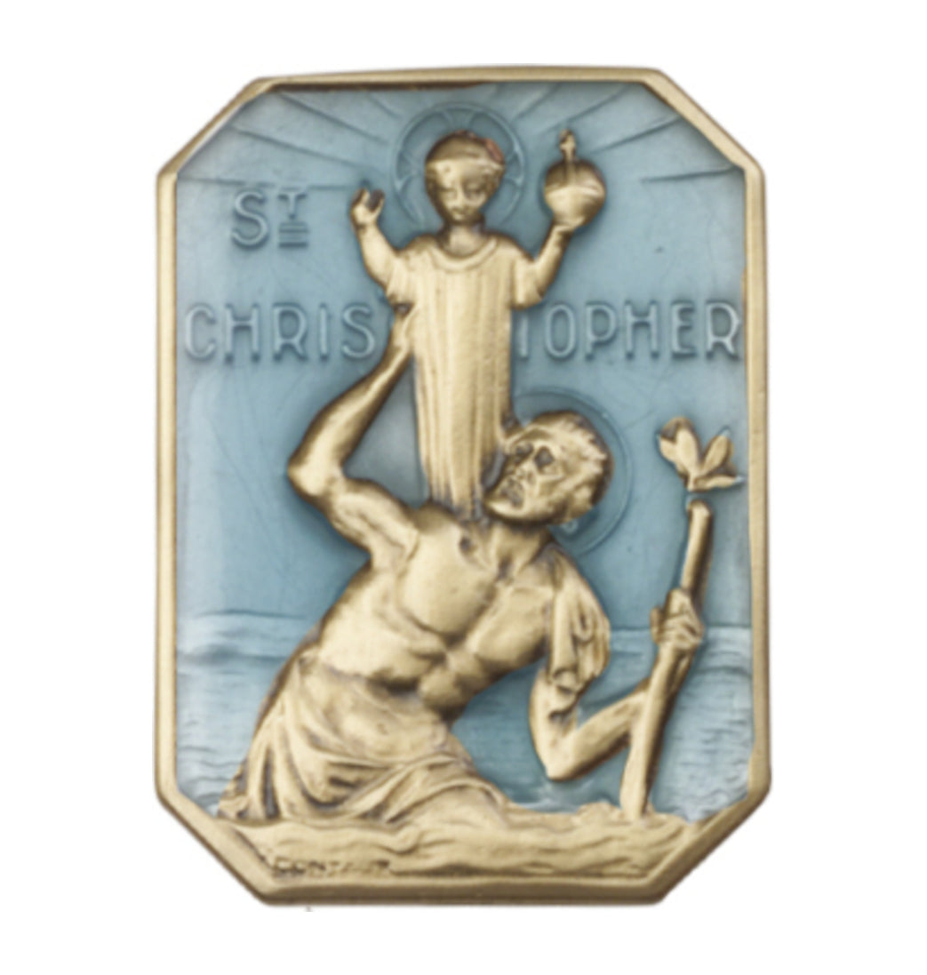 bliss blue epoxy st christopher and child jesus gold auto visor clip