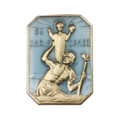 Blue Epoxy St. Christopher And Child Jesus Gold Oxide Auto Visor Clip, Made In Usa, Bliss Manufacturing