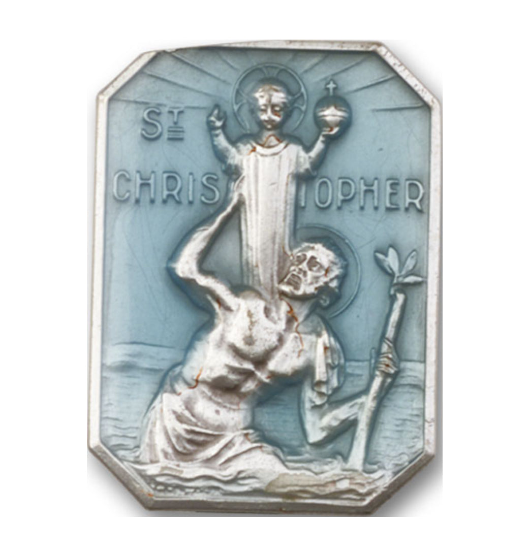 bliss blue epoxy st christopher and child jesus pewter auto visor clip