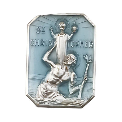 Blue Epoxy St. Christopher And Child Jesus Pewter Auto Visor Clip, Made In Usa, Bliss Manufacturing