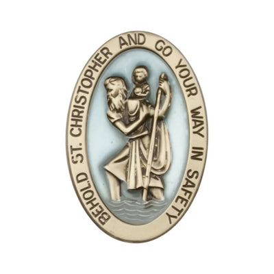 St. Christopher Blue Epoxy Gold Oxide Auto Visor Clip, Made In Usa, Bliss Manufacturing