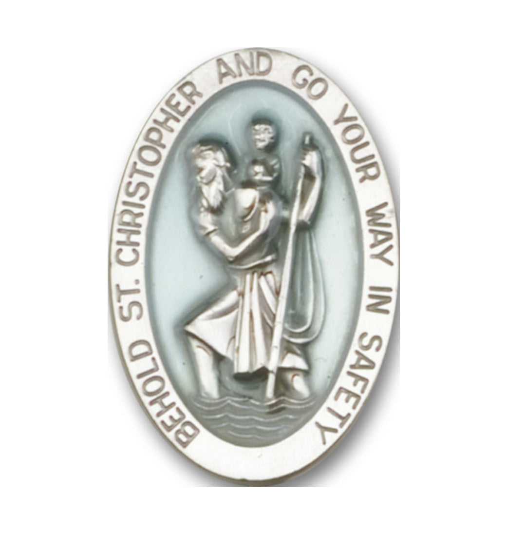 bliss st christopher blue epoxy pewter auto visor clip