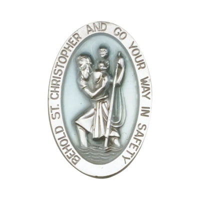 St. Christopher Blue Epoxy Pewter Auto Visor Clip, Made In Usa, Bliss Manufacturing
