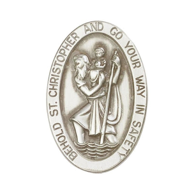Oval St. Christopher Pewter Auto Visor Clip, Made In Usa, Bliss Manufacturing