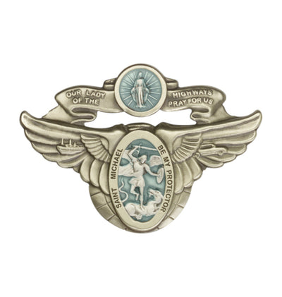 blue our lady of the highway and st michael gold auto visor clip, Bliss Manufacturing