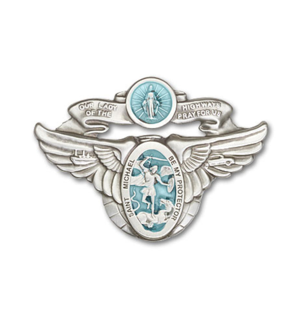 bliss blue our lady of the highway and st michael pewter auto visor clip