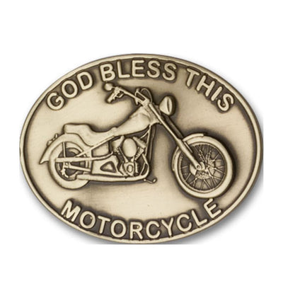 God Bless This Motorcycle Gold Auto Visor Clip, Bliss Manufacturing