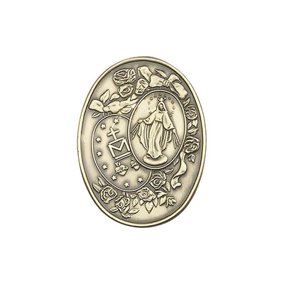 Miraculous Medal w/Roses Auto Visor Clip in Gold Tone, Made in USA, Bliss Manufacturing
