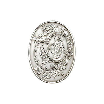 Miraculous Medal w/Roses Auto Visor Clip in Pewter, Made in USA, Bliss Manufacturing