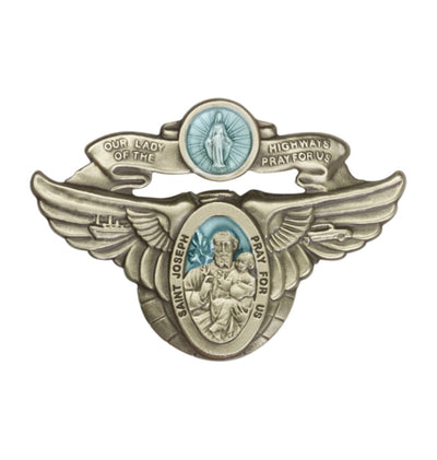blue epoxy our lady of the highway and st joseph gold auto visor clip, Bliss Manufacturing